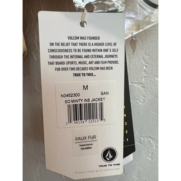 Girl’s M Volcom So Minty Tan Hooded Insulated Jacket Faux Fur NWT - Picture 9 of 16